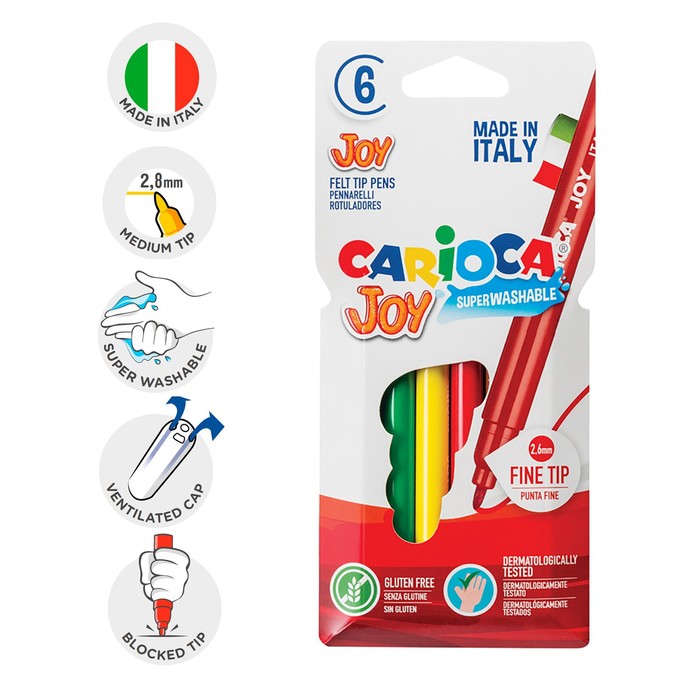 Фломастеры 6 цветов Carioca Joy 2.6мм, картонный конверт 40549/6
