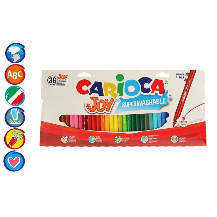

Фломастеры 36 цветов Carioca Joy, 2.6 мм, смываемые, картон, европодвес