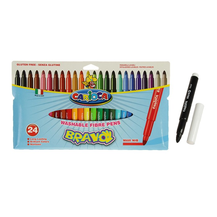 Фломастеры Maxi 24 цвета Carioca Bravo 6.0 мм, картонный конверт 42763