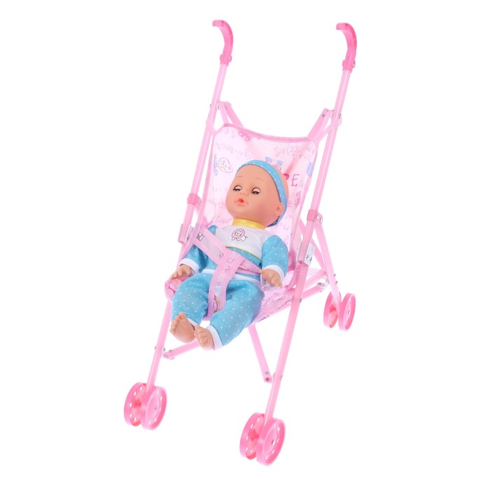 Коляска для кукол с пупсом и аксессуарами, пластиковый каркас, МИКС