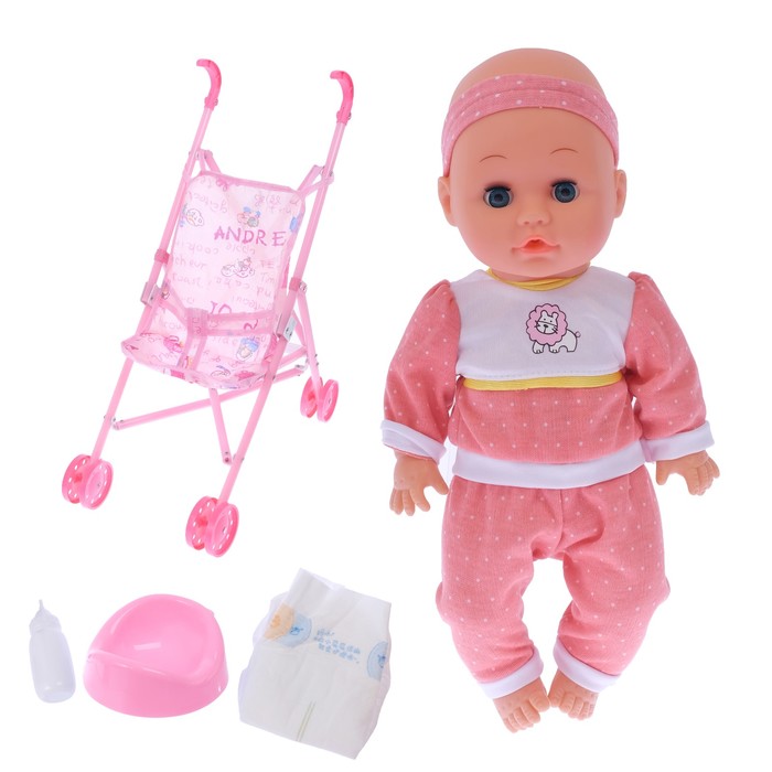 Коляска для кукол с пупсом и аксессуарами, пластиковый каркас, МИКС