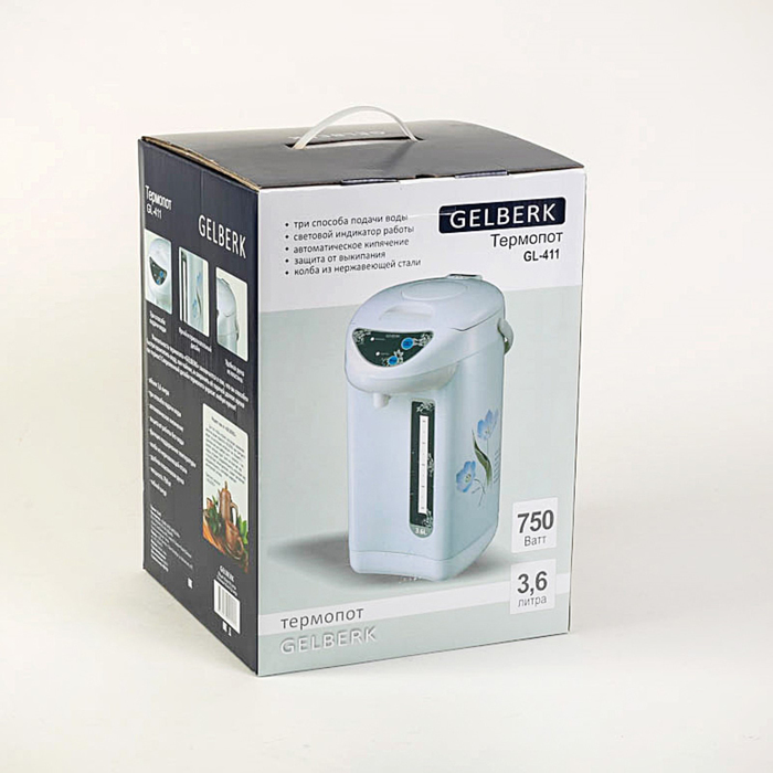 Термопот Gelberk GL-411, 750 Вт, 3.6 л, белый