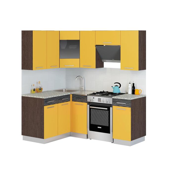 Кухонный гарнитур Алиса угловой, 1400 х 2000 мм, цвет Венге/манго