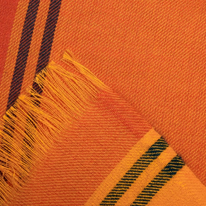 Плед полушерстяной, 140 × 150 см, 180 г/м², хурма/рябиновый/тёмно-малахитовый, акрил 70 %, шерсть 30 %