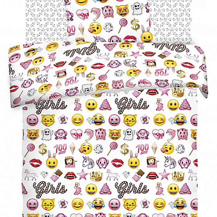 КПБ 1,5 "Emoji" Смайлы пинк 143*215, 150*214, 70*70 см 1 шт бязь, хл100 120 гм