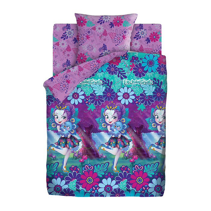 КПБ 1.5 Enchantimals Пеппер Павлина и Флэп 143*215, 150*214, 70*70 см, бязь, хл100 120 гм