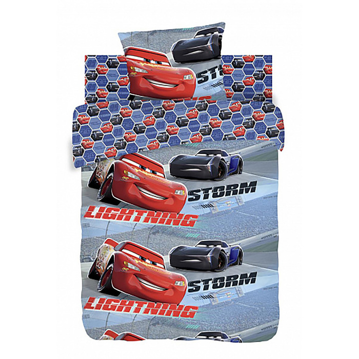 КПБ 1.5 "Тачки" Neon Обгон 143*215, 150*214, 70*70 см 1 шт поплин, хл100 107 гм