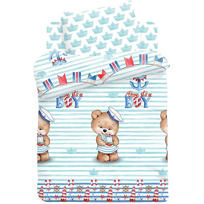 Детское постельное бельё детский "Непоседа" Мишка морячок 112*147, 110*150, 40*60 см 1 шт, бязь, хл100 120 гм