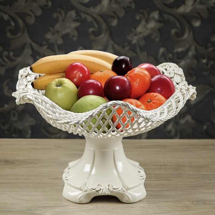 Конфетница "Плетенка", белая, камни