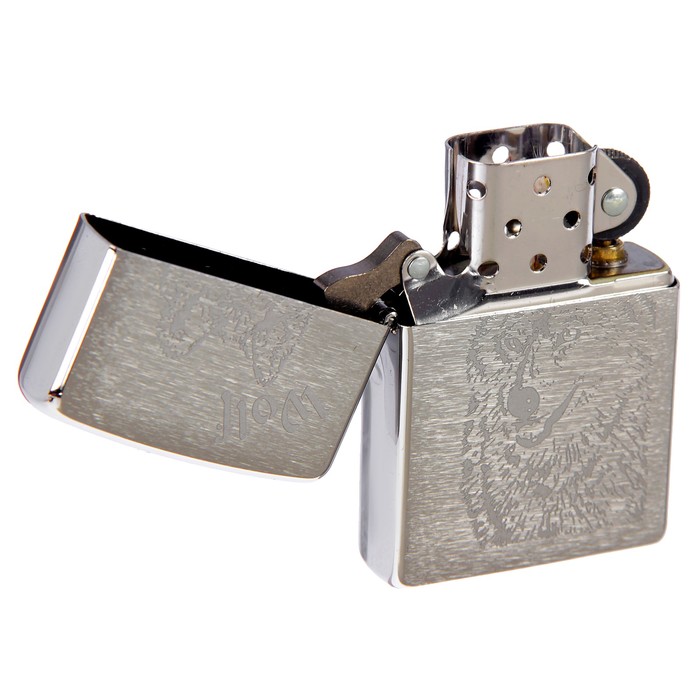 Зажигалка ZIPPO 200 Wolf с покрытием Brushed Chrome