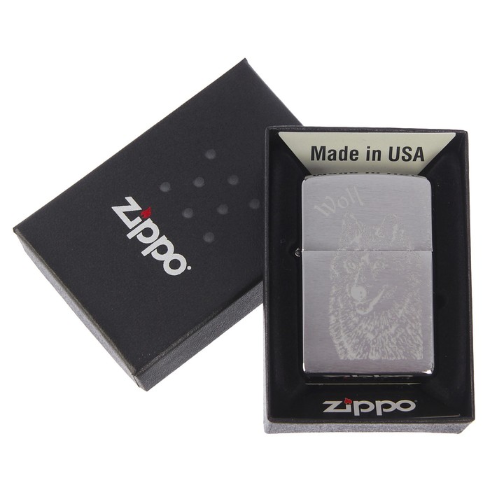 Зажигалка ZIPPO 200 Wolf с покрытием Brushed Chrome