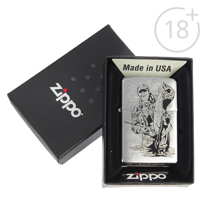 Зажигалка ZIPPO 200 Fisherman с покрытием Brushed Chrome