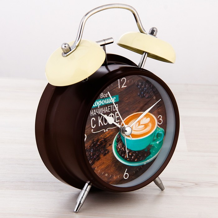 Часы будильник "Хорошее начинается с кофе", d=11 см