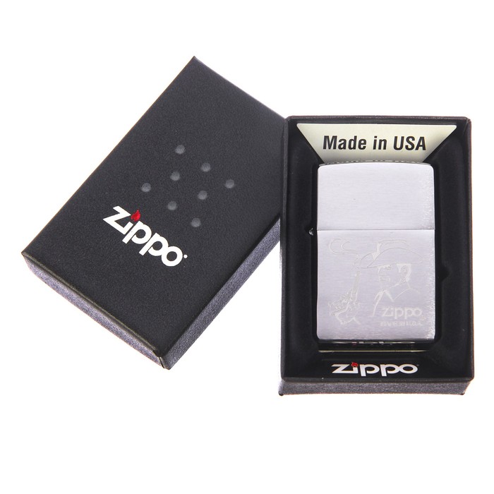 Зажигалка ZIPPO 200 Cowboy с покрытием Brushed Chrome