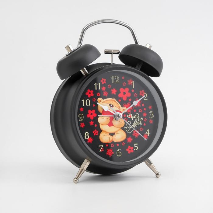 Будильник d=11см, серия "I Love you", черный, подсветка, 11*17 см