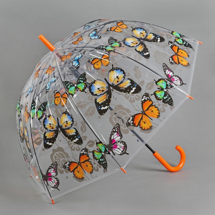 Зонт-трость "Бабочки", полуавтоматический, R=60см, цвет оранжевый