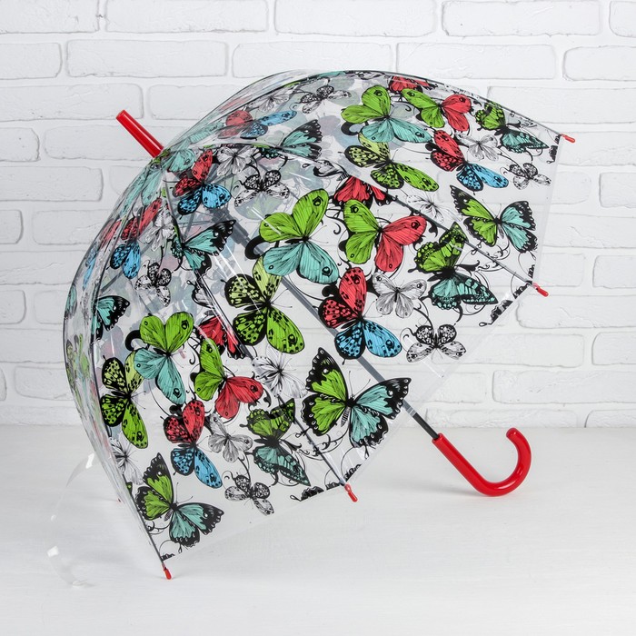 Зонт - трость полуавтоматический «Бабочки», 8 спиц, R = 40 см, разноцветный