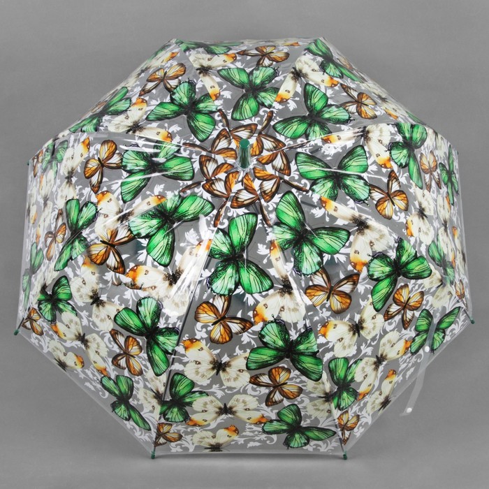 Зонт-трость "Бабочки", полуавтоматический, R=60см, цвет зелёный