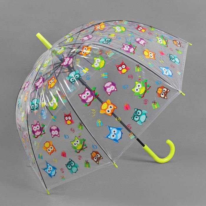 Зонт-трость "Совы", полуавтоматический, R=60см, цвет салатовый