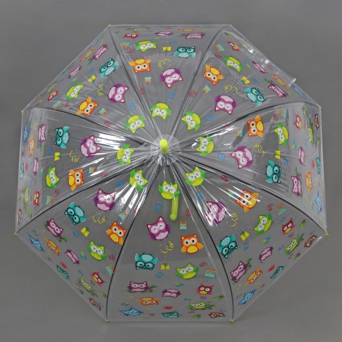 Зонт-трость "Совы", полуавтоматический, R=60см, цвет салатовый