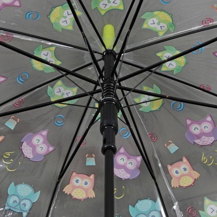 Зонт-трость "Совы", полуавтоматический, R=60см, цвет салатовый