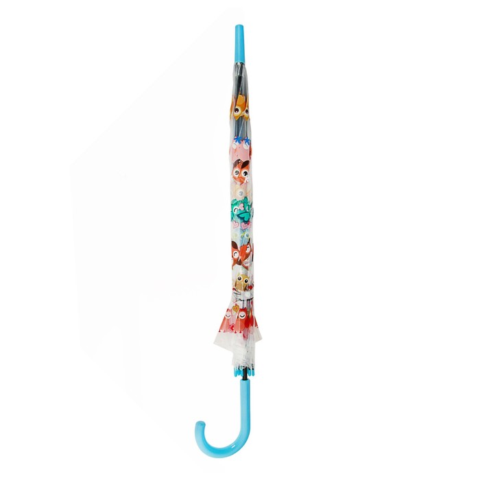 Зонт-трость "Совы", полуавтоматический, R=60см, цвет голубой