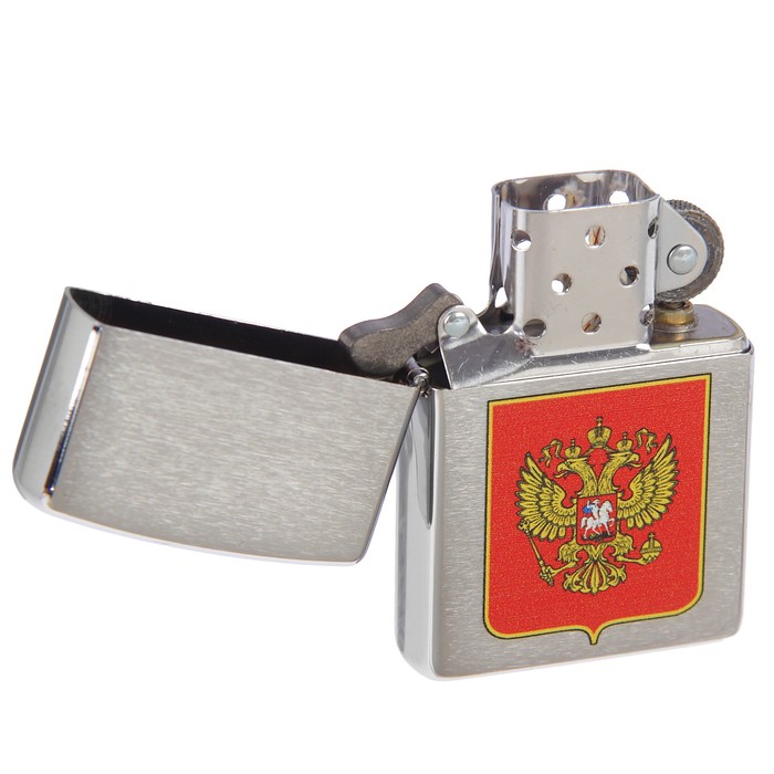 Зажигалка ZIPPO 200 Герб России с покрытием Brushed Chrome