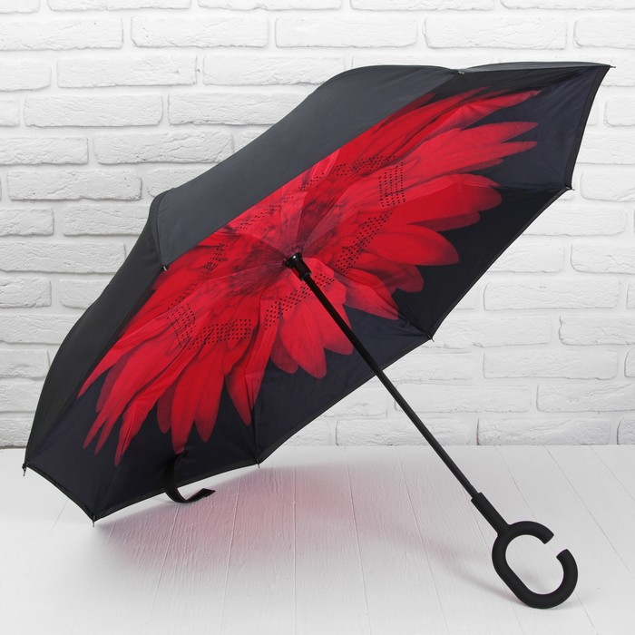 Зонт наоборот "Цветок", механический, R=56см, цвет красный/чёрный