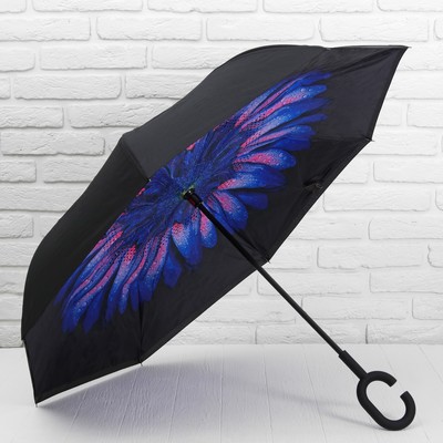 Зонт - наоборот «Цветок», механический, 8 спиц, R = 56 см, цвет синий/чёрный