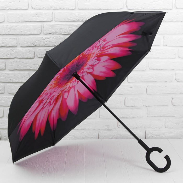 Зонт наоборот "Цветок", механический, R=56см, цвет розовый/чёрный