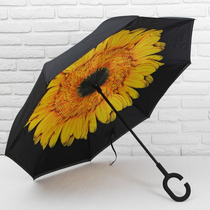 Зонт наоборот "Цветок", механический, R=56см, цвет жёлтый/чёрный