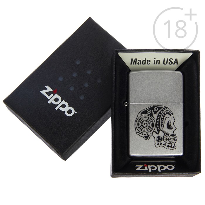 Зажигалка ZIPPO 205 Tattoo Skull с покрытием Satin Chrome