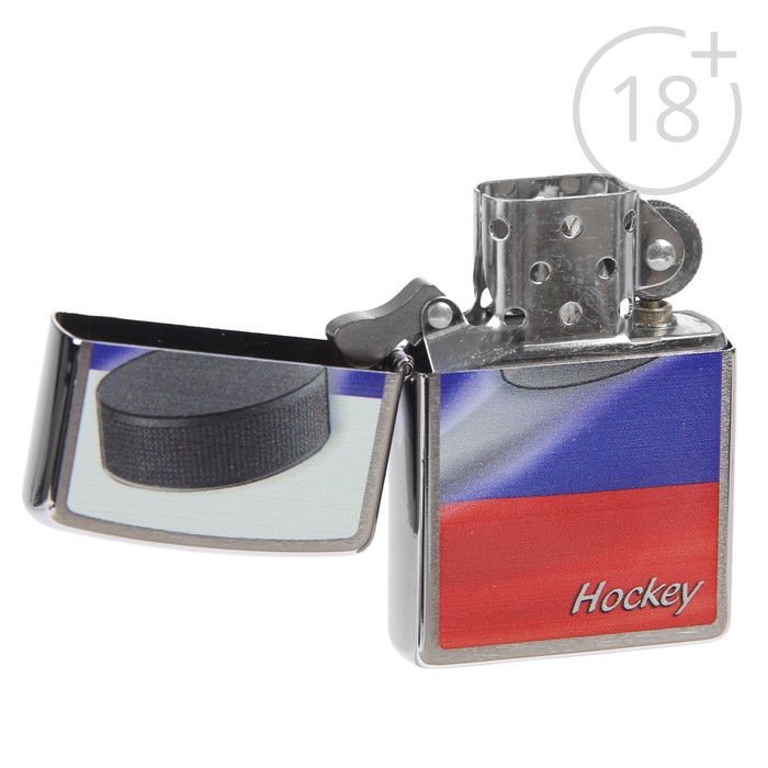 Зажигалка ZIPPO 200 RUSSIAN HOCKEY PUCK с покрытием Brushed Chrome