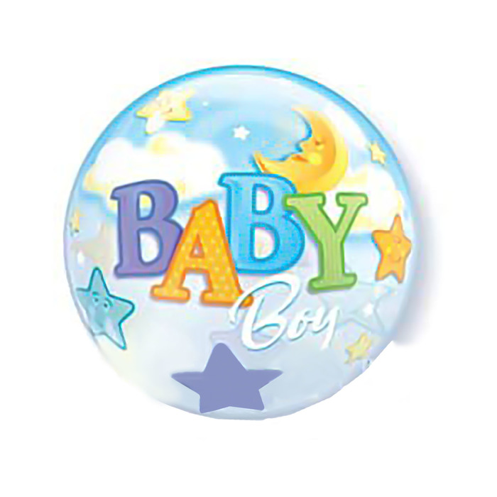 Шар полимерный 22" "BUBBLE Луна и звезды" мальчик, прозрачный Q