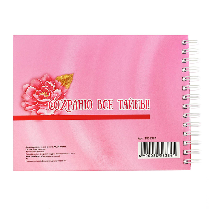 Анкета для девочек на гребне с наклейками "Всё о моих друзьях", А6, твёрдая обложка, 60 страниц