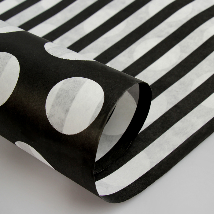 Бумага упаковочная крафт, двусторонняя, "Круги люкс", чёрная, 0.7 х 10 м