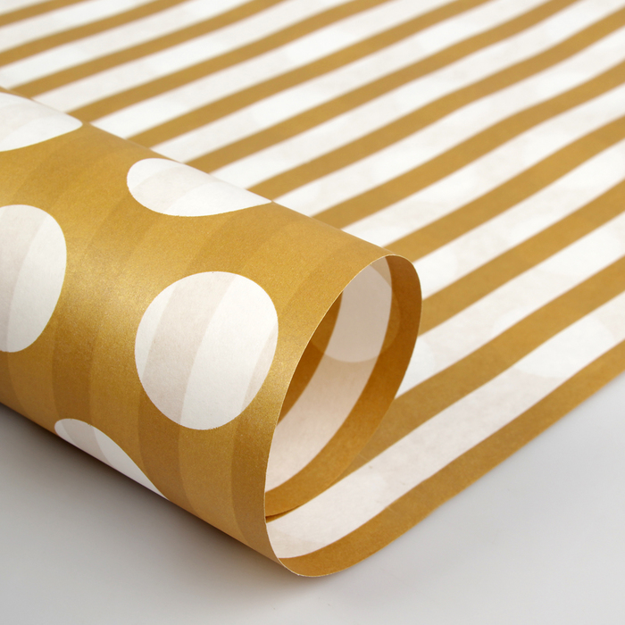 Бумага упаковочная крафт, двусторонняя, "Круги люкс", золотой, 0.7 х 10 м