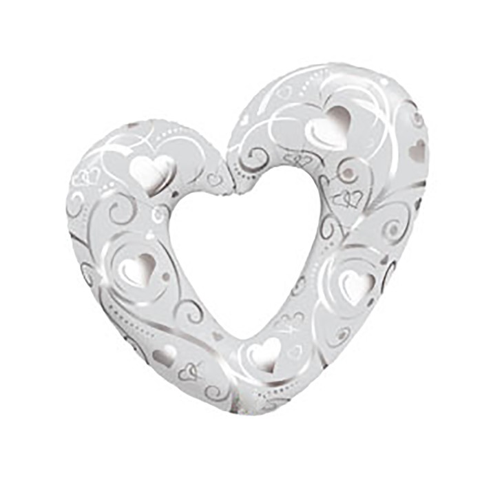 Шар полимерный 42" "Сердце Вензель" серебро Q
