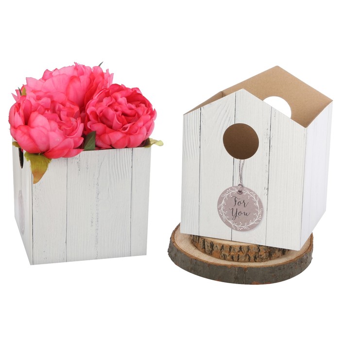 Коробка–домик для цветов складная «Белый скворечник», 15 х 19 см