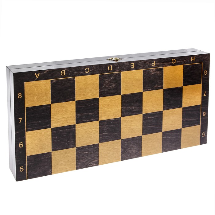 Настольная игра 3 в 1 "Черное золото": шашки, домино, шахматы (доска дерево 40х40 см)