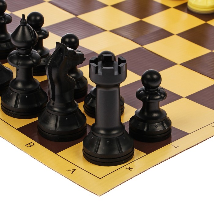 Настольная игра 3 в 1 "Русские игры": шахматы, шашки, домино (доска микрогофра 40х40 см)