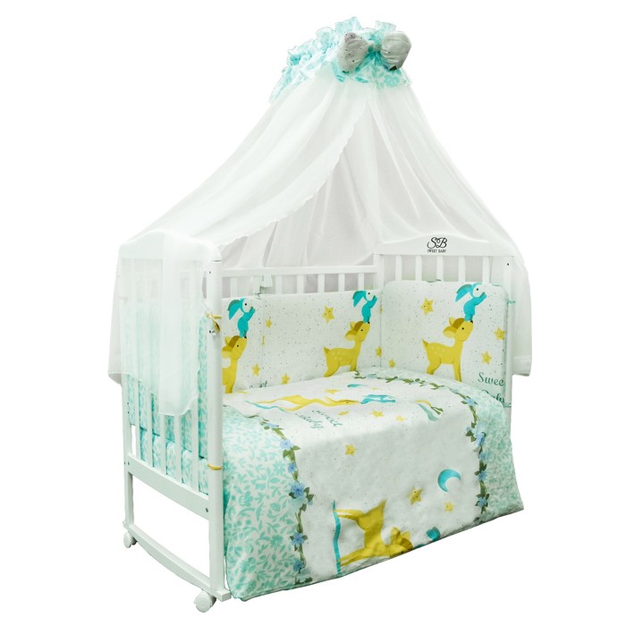 Комплект в кроватку Renna Blu, 7 предметов, сатин, цвет голубой