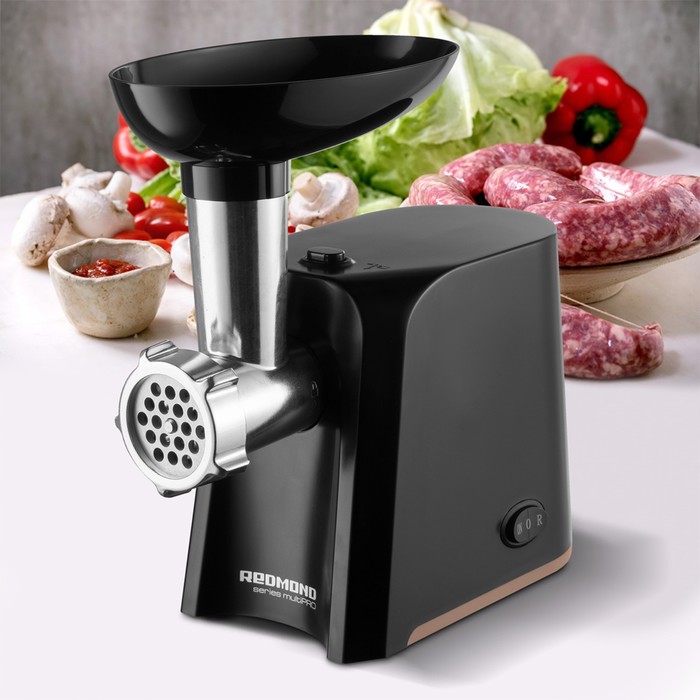

Мясорубка Redmond RMG-1223-6, 1000 Вт, реверс, шинковки, черная
