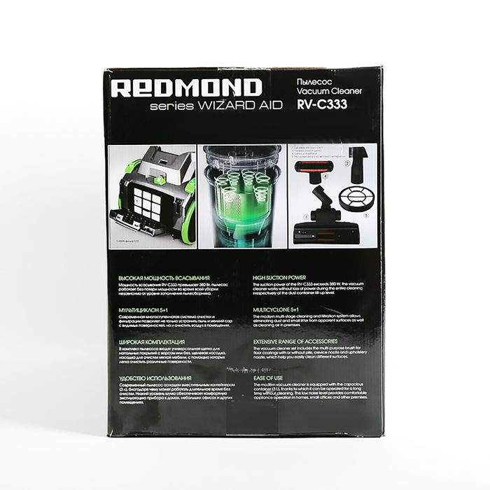 Пылесос Redmond RV-C333, 2200 Вт, мощность всасывания 380 Вт, 3 л, моющийся фильтр, зеленый
