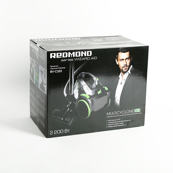Пылесос Redmond RV-C333, 2200 Вт, мощность всасывания 380 Вт, 3 л, моющийся фильтр, зеленый