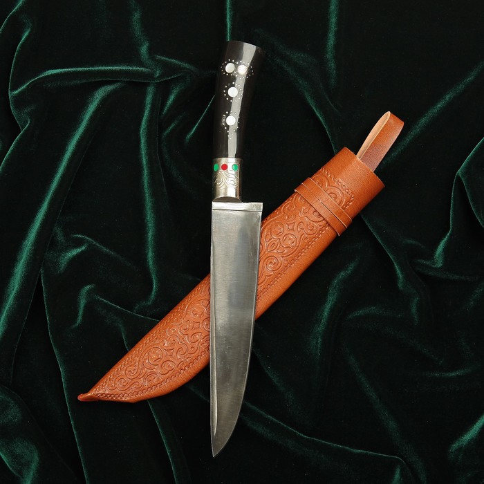 Нож Корд Куруш большой, рукоять - эбонит и пластик, гарда - мельхиор, заточка "вогнутая линза"