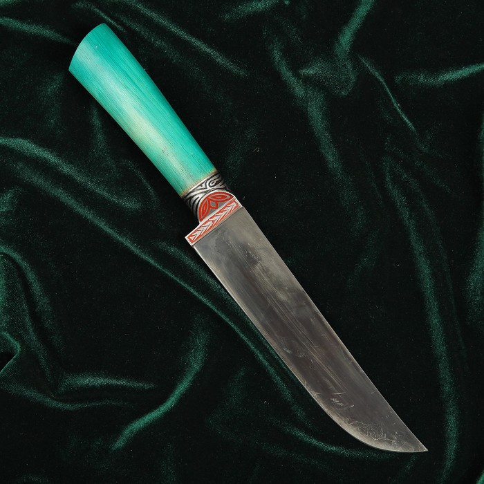 Нож Пчак Шархон, зелёная рукоять из граба (сухма), гарда из олова с гравировкой