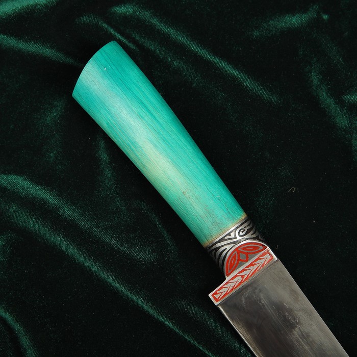 Нож Пчак Шархон, зелёная рукоять из граба (сухма), гарда из олова с гравировкой