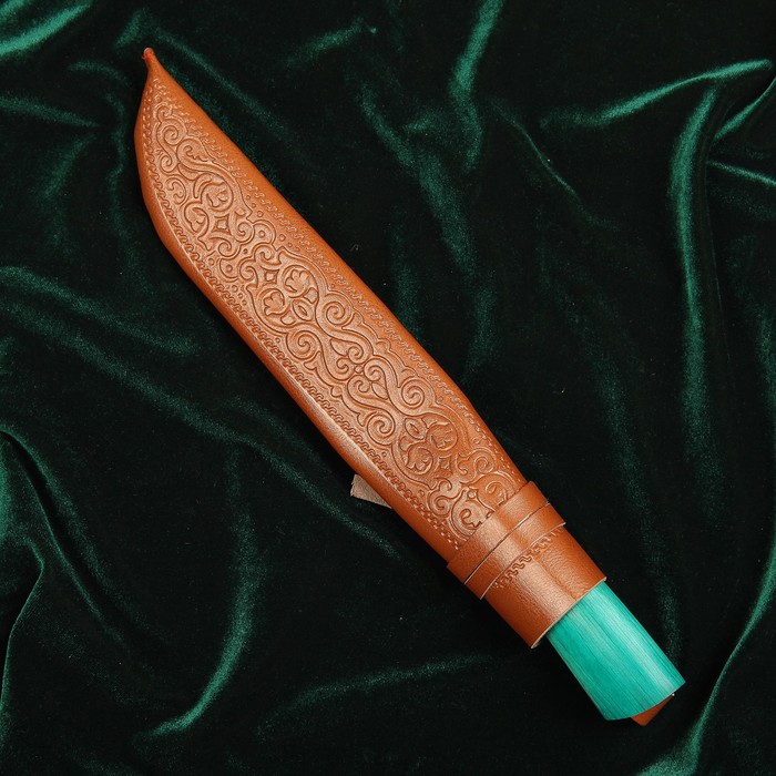 Нож Пчак Шархон, зелёная рукоять из граба (сухма), гарда из олова с гравировкой