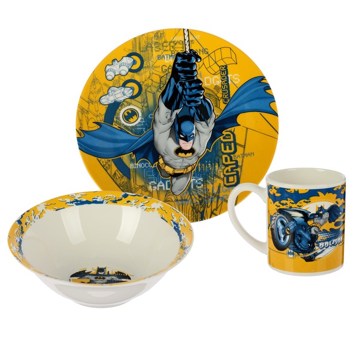 Набор посуды "Бэтмен", 3 предмета: кружка 220 мл, тарелка 19 см, салатник 520 мл 17,5 см